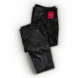 NWT Spanx Leather Like Ankle Skinny Pants Pull On Shaping In Luxe Black Size XL‎